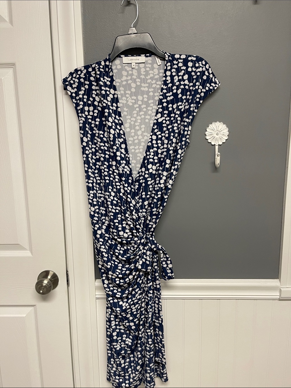 Lark & Ro Navy and White Floral-Print Midi Wrap Dress